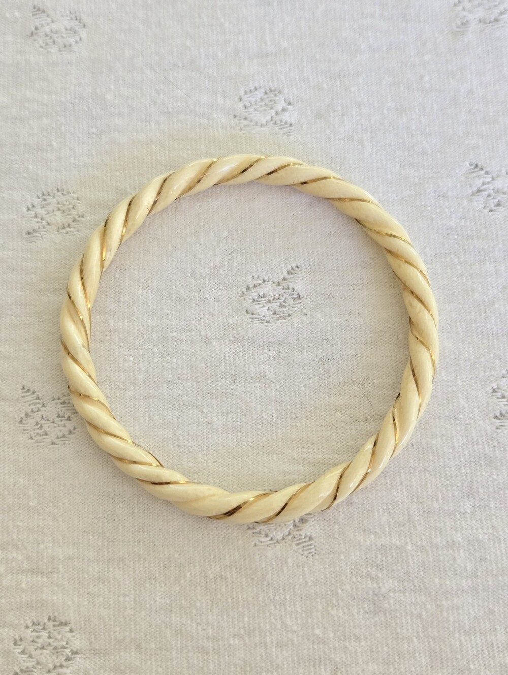 Elegant Vintage Carved Bone and 14k Gold Twisted Bangle Bracelet - Women Jewelry
